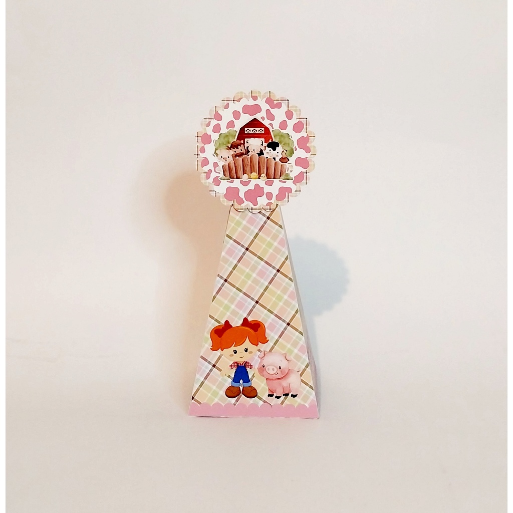 KIT CAIXAS PERSONALIZADAS NO MODELO PIRÂMIDE FAZENDINHA MENINA/LEMBRANCINHA/ANIVERSÁRIO