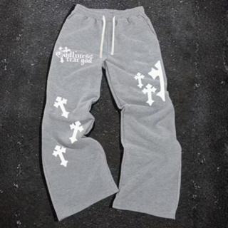 Calça Moletom Ajustável Oversized Moda  Gótica Cruzes Wide Baggy  Estilo Urbano Algodão Flanelado em Oferta na Shopee