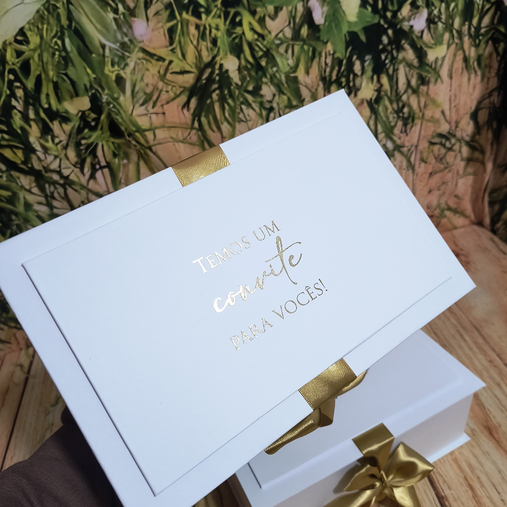 02 caixas 27x17x8 cartonada personalizada com hotstamping - Casamento - Padrinhos - Batismo em Oferta na Shopee
