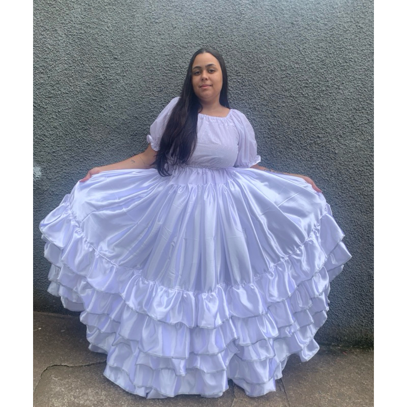 Saia cristal branca umbanda candomblé roupa batismo camarinha saída de santo ração cabocla pombagira cigana baiana