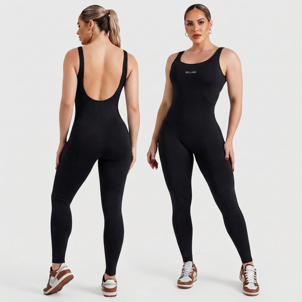 Macacão Fitness Feminino Longo Para Treino Roupa de Academia com Costas Abertas