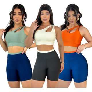 Conjunto Top com Short Feminino de Academia Fitness Treinar Zero Transparencia bojo removível em Oferta na Shopee