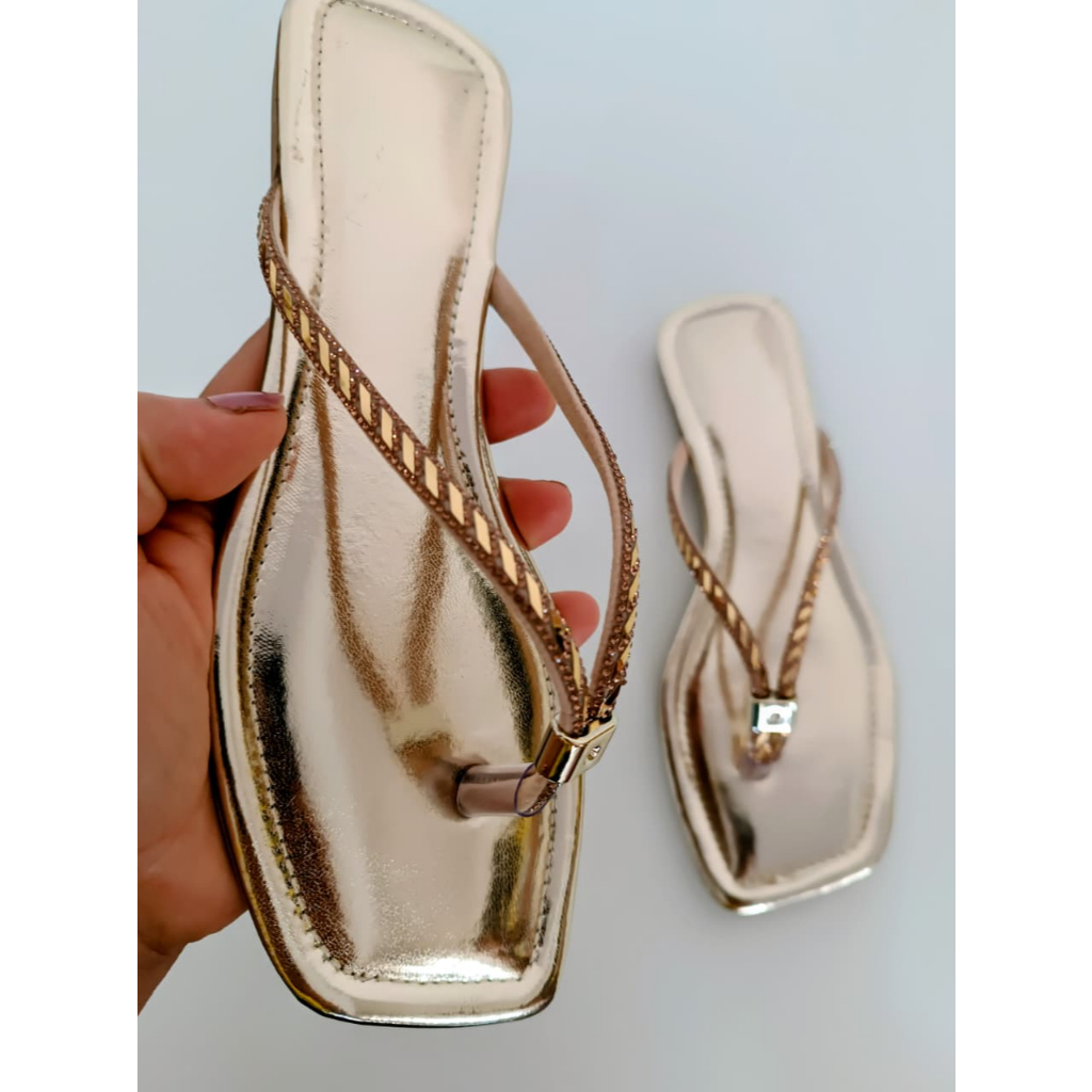 RasteirInha Tira Brilho Feminina Elegante Confortável Macia Leve Casual Moda Rasteirinha Blogueira Exclusiva