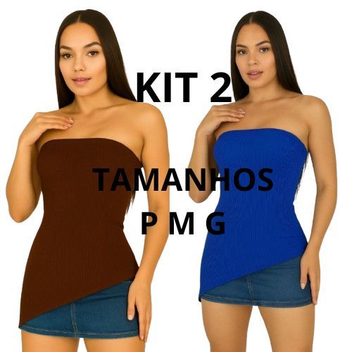Kit 2 Blusinha Bata Tomara que Caia Com Bojo Assimétrica Malha Canelada Ribana Fenda Regata Charmosa Elegante