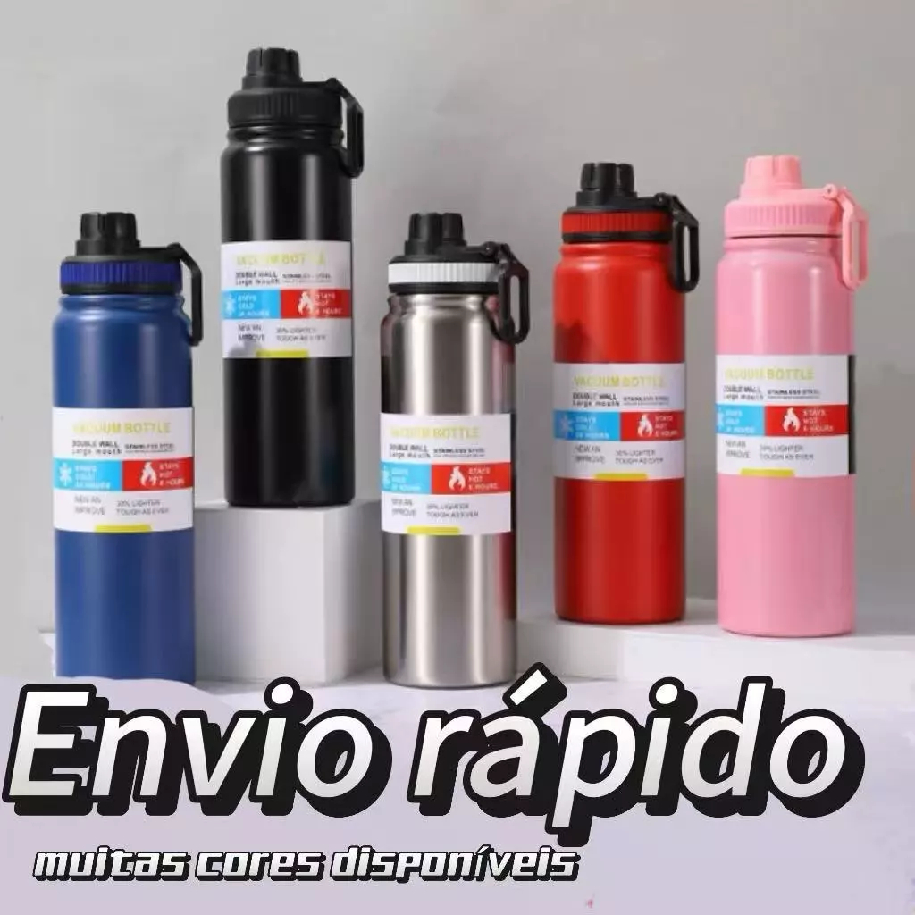 Garrafa Térmica de Água 800ml Inox 304 com Alça de Transporte, Copo Térmico Frio 24h Quente 8h para Academia e Viagem