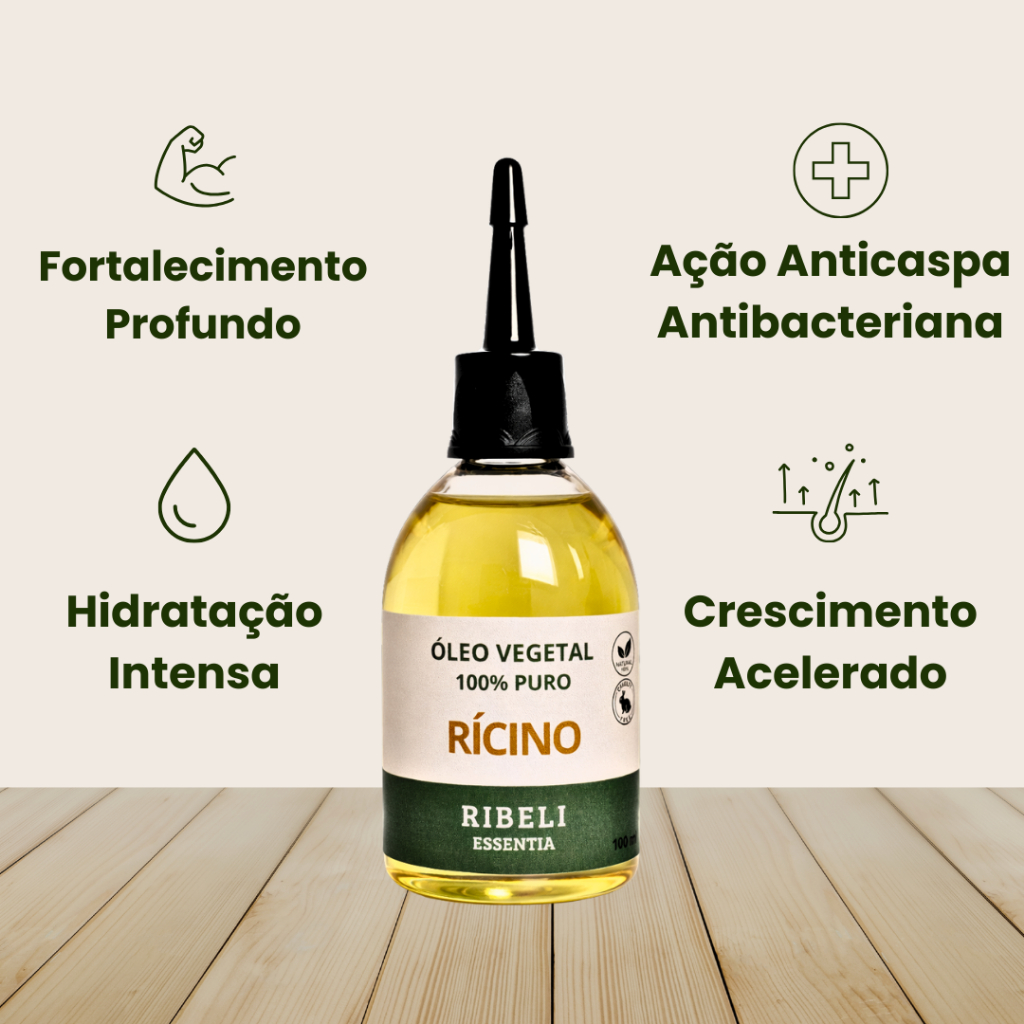 Óleo Vegetal de Rícino 100% Puro - 100ml de óleo para cabelo, umectação, crescimento capilar.