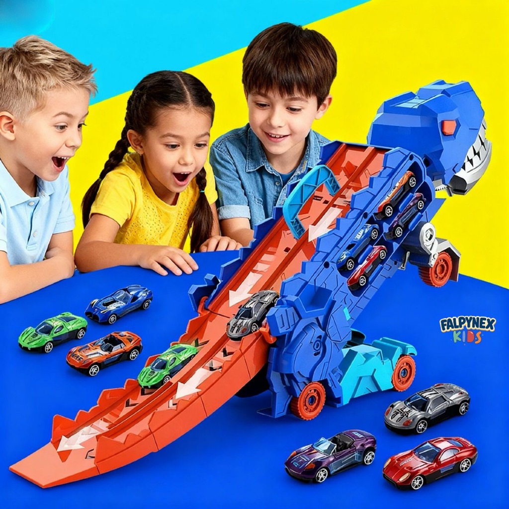 Pista Dinossauro 2 em 1 Caminhão Cegonha Carro Brinquedo com Rampa Corrida