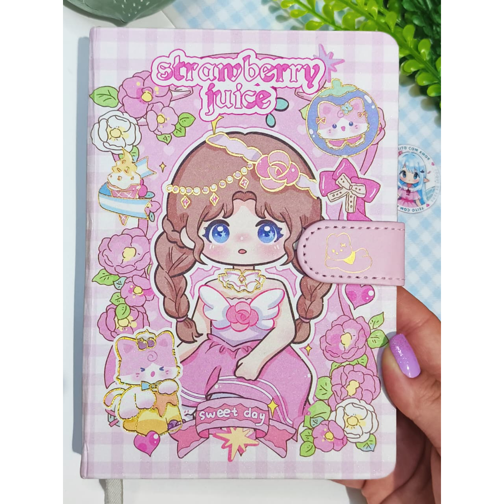 Caderno Diário Luxo com Fecho Magnético e Glitter Anime Capa Dura Papelaria Kawaii