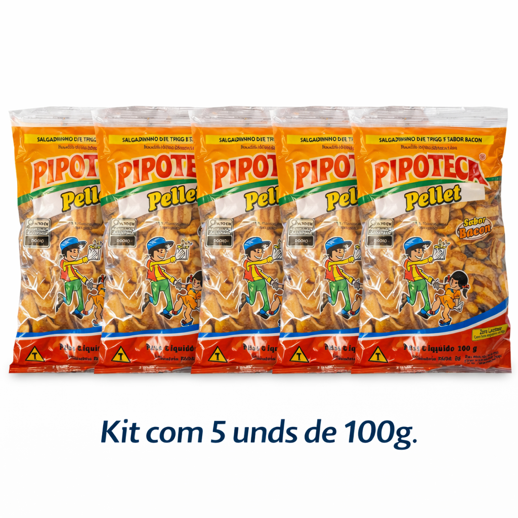 Salgadinho Pipoteca Pellet Bacon Kit 5 unds de 100g