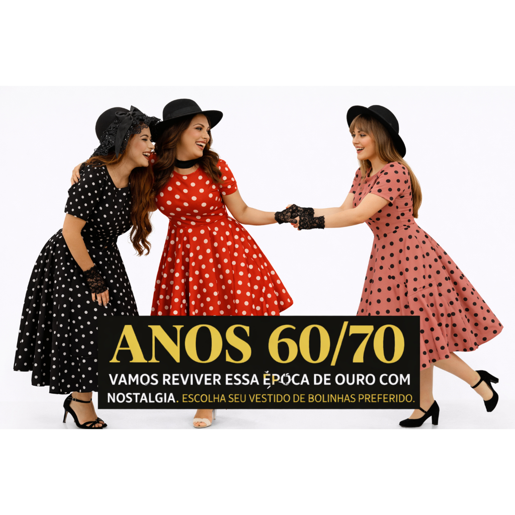Vestidos No Atacado Moda Evangélica Plus Size Social bolinhas Poá Retrô Vintage Rodado Evasê Midi Midi Godê