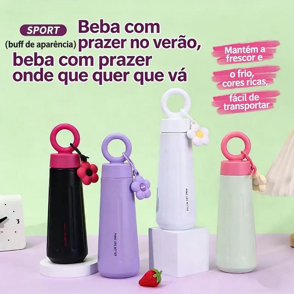 Garrafa Térmica Inox 500ml Parede Dupla a Vácuo Grande Mantém Gelado 10h e Quente 8h Com Alça Esportiva em Oferta na Shopee