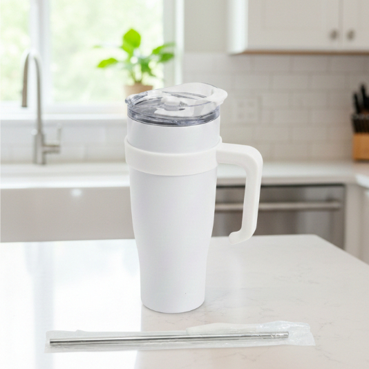 Copo Garrafa Térmico 1200ml com Alça e Canudo de Aço Inox