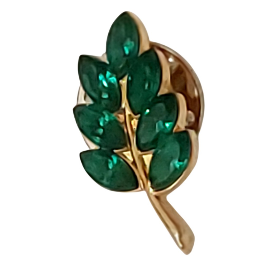 Botton Broche Pin Símbolo Maçônico Maçom Maçonaria Folha De Acácia Dourada Com Pedras Verde
