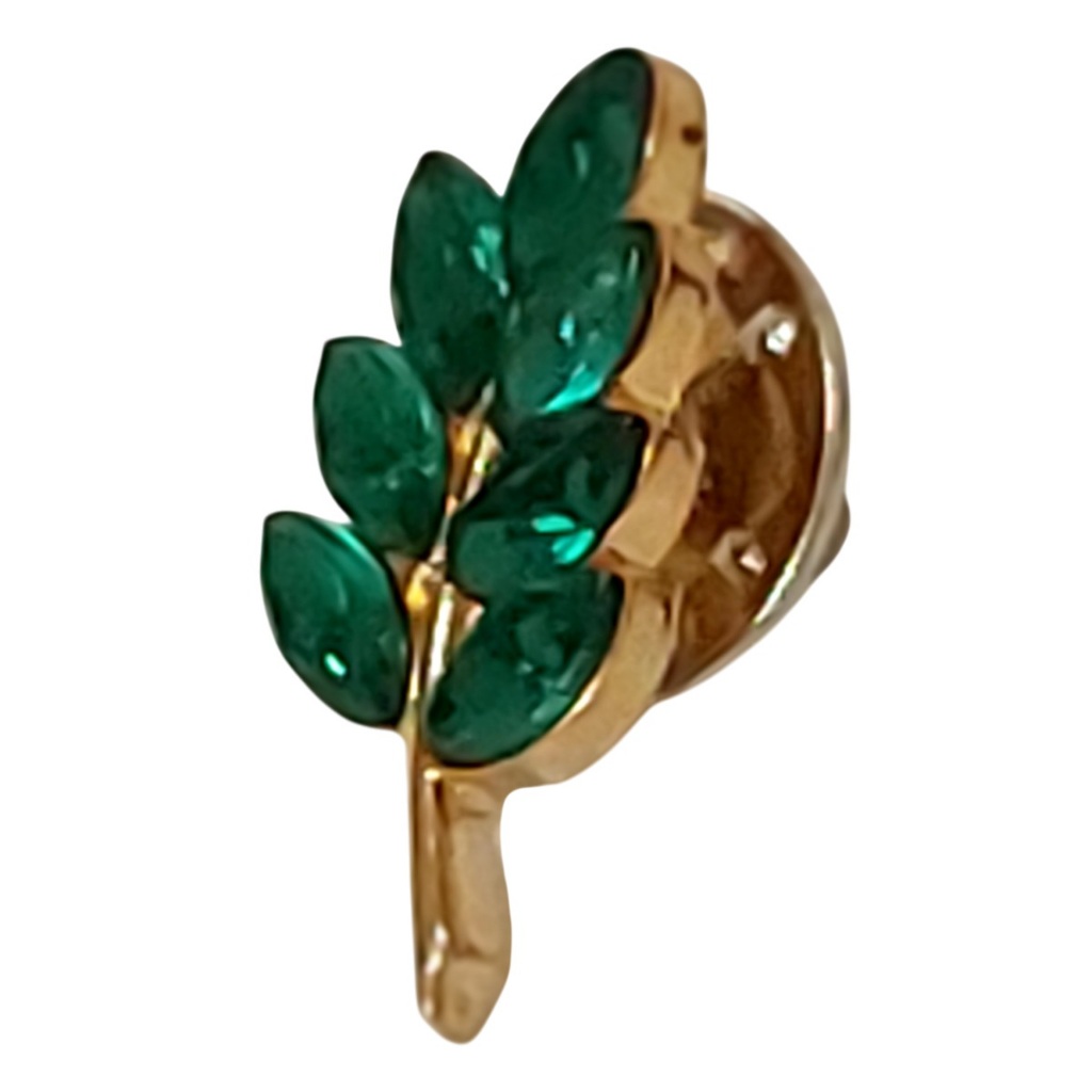 Pin Broche Botton Símbolo Maçônico Maçonaria Maçom Folha De Acácia Dourada Com Pedras Verde