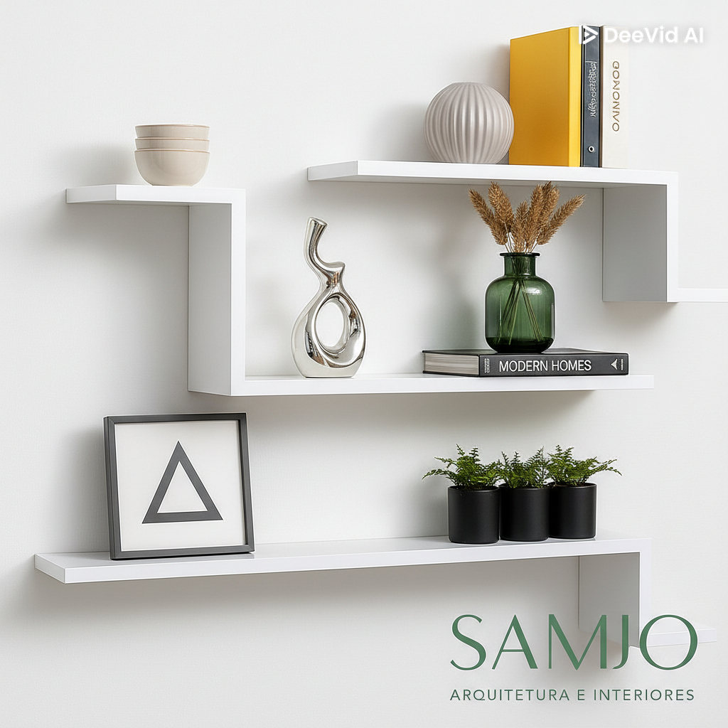 Kit de Prateleiras Z, de Parede MDF Branco Quarto, Sala e Banheiro