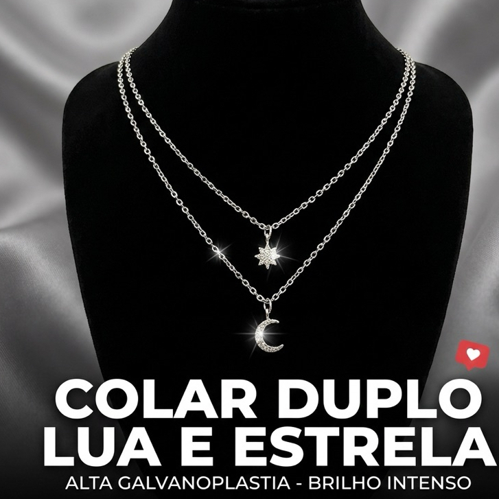 Colar Corrente Dupla Camada Lua e Estrela Feminino Elegante Leve Confortável Cordão em Oferta na Shopee
