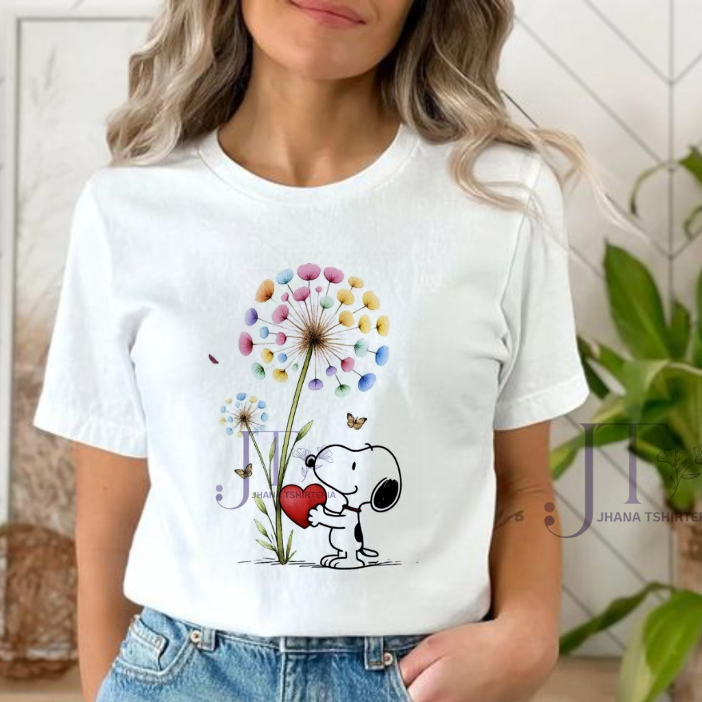 CAMISETA UNISSEX Blusa tshirt feminina Snoopy, borboletas e corações, DENTE DE LEÃO, tshirt moda casual plus size