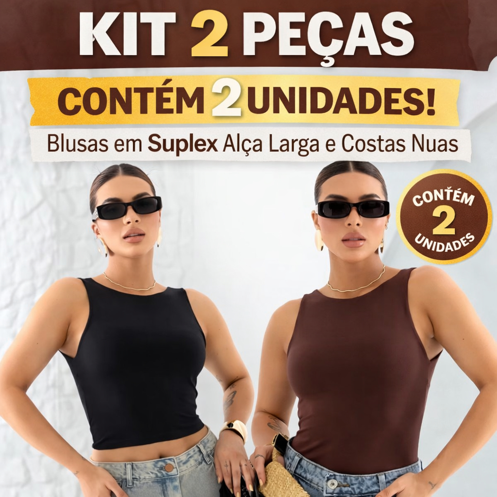 Kit 2 blusas Cropped Regata Femininas Alça Grossa e Costas Nua Elegancia e tendencia Blogueira verão.