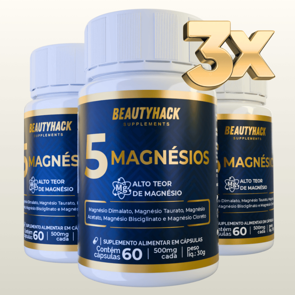 KIT 3x 5 Magnésios (Dilamato, Taurato, Acetato, Bisglicinato, Cloreto) 180 Cápsulas - Envio Imediato