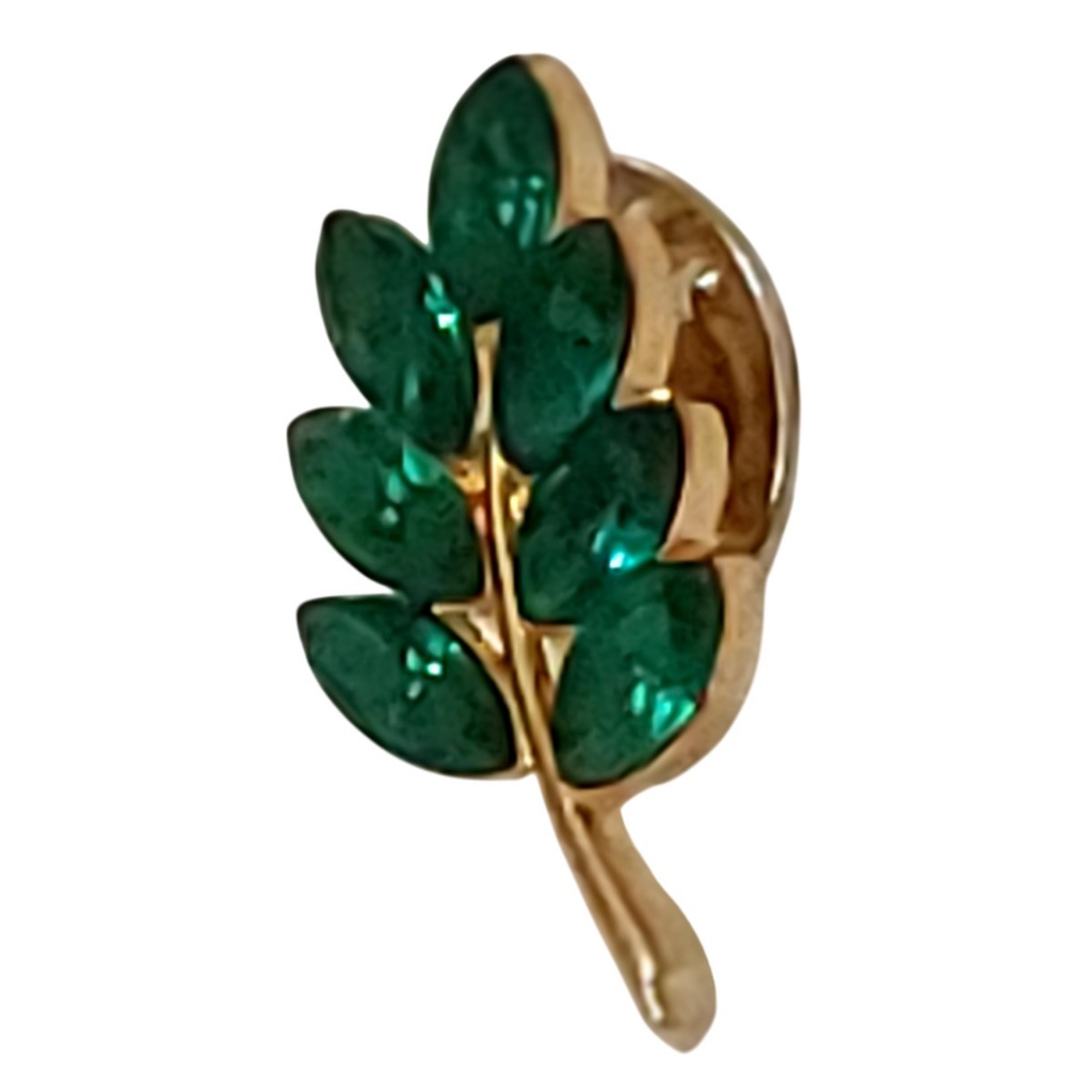Pin Broche Botton Folha De Acácia Dourada Com Pedras Verde Símbolo Maçônico Maçonaria Maçom