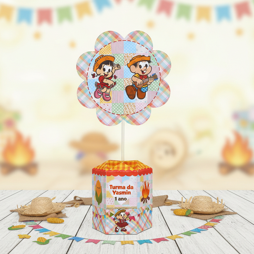 Centro de mesa Rosinha e Chico Bento Decoração Festa Junina