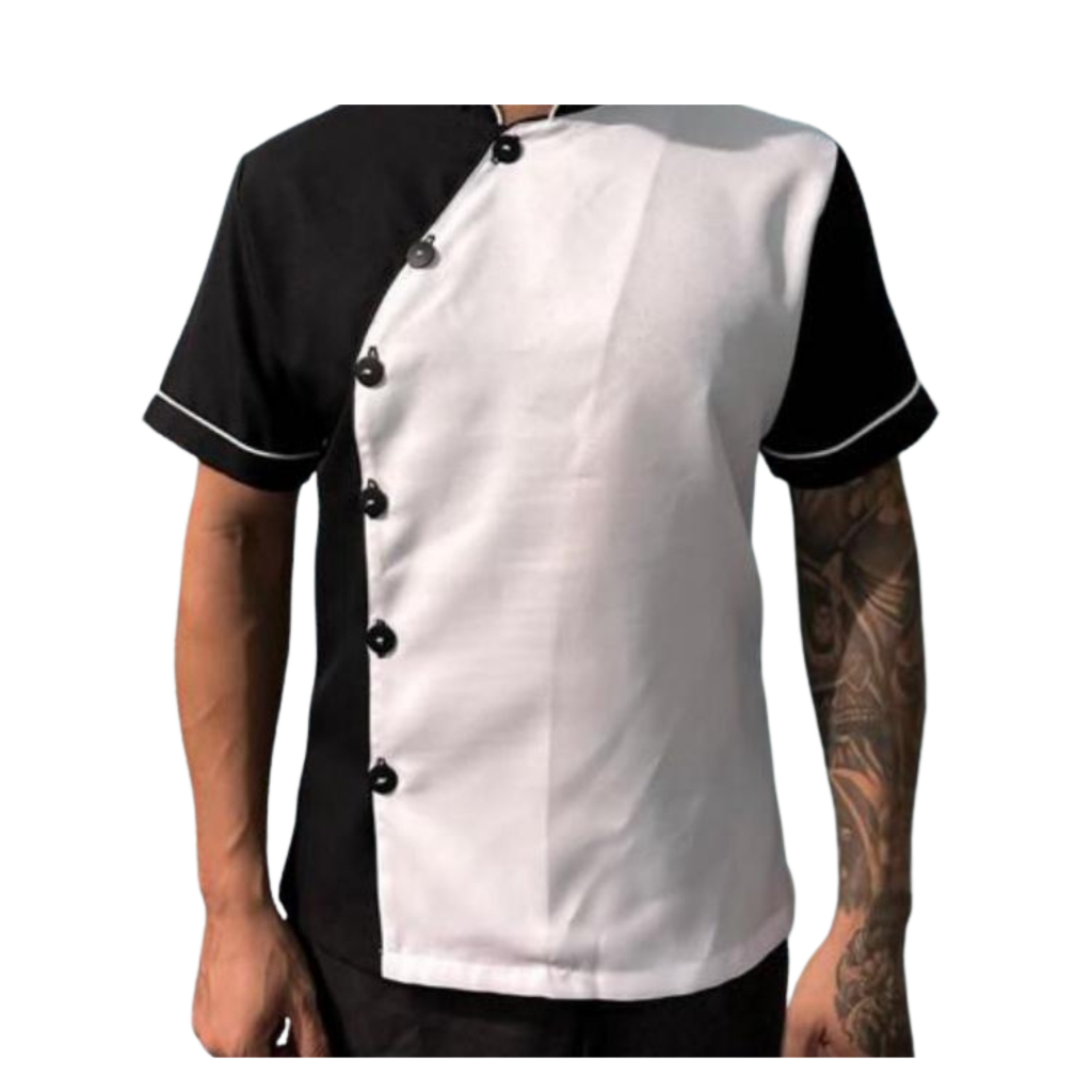 Dolma Dólmã Chef Uniforme Profissional Gastronomia - Preto/Branco - GG