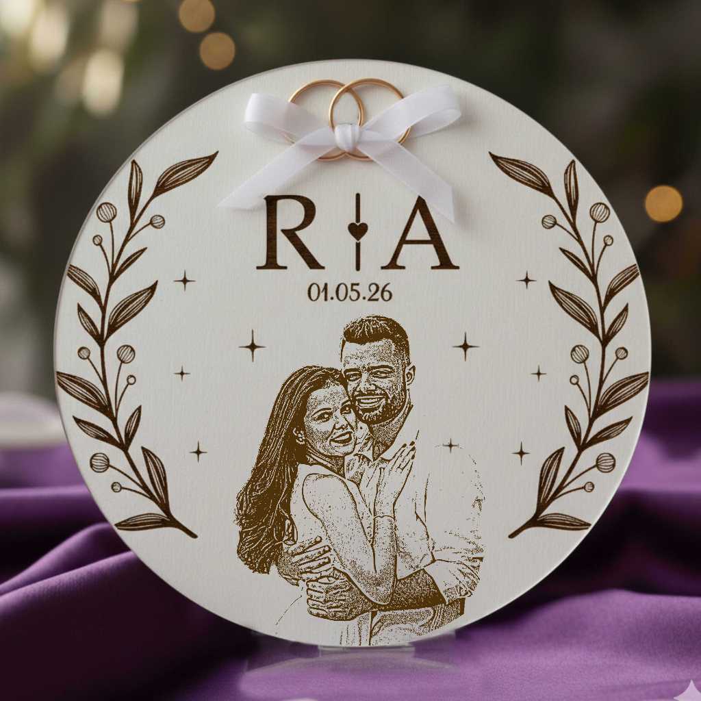 Porta Aliança Casamento Foto Casal MDF Branco Personalizado, Decoração, Casal, Noivos, Bastidor, Especial