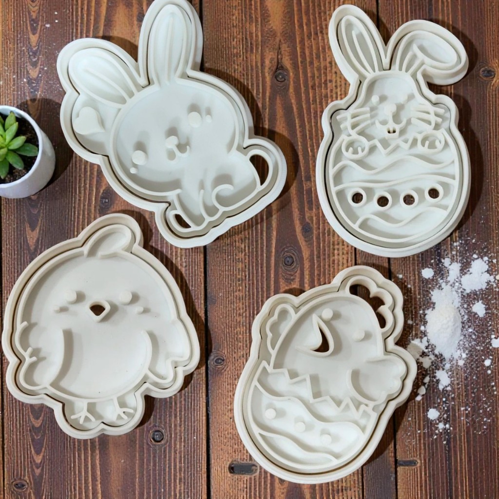 Cortadores de Biscoito Páscoa Kit 4 Peças Coelho Ovo Cenoura Forminha para Massa e Confeitaria