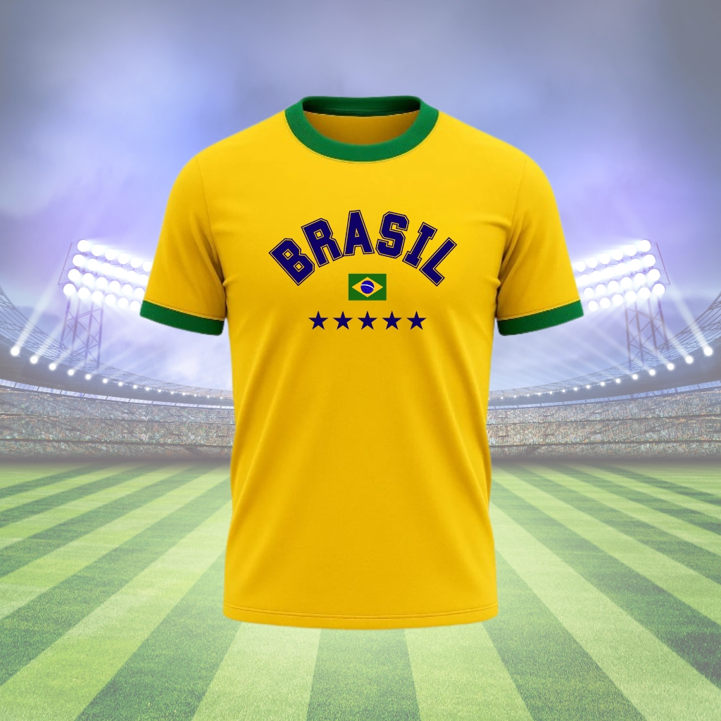 Camiseta Personalizada Brasil Adulto ou Infantil Futebol (Masculina ou Feminina) temática Copa do Mundo Dryfit