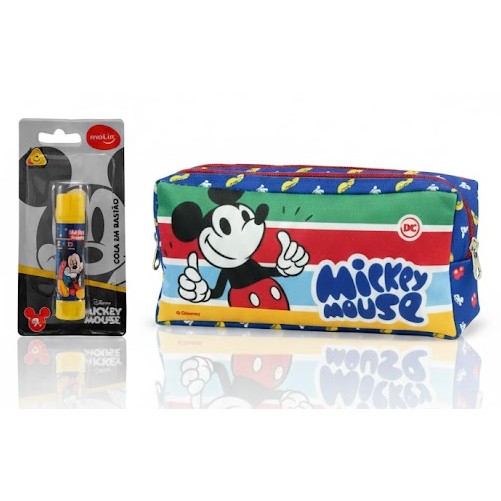 Kit Estojo Duplo Mickey Azul Dac Original +  Cola Bastão Mickey