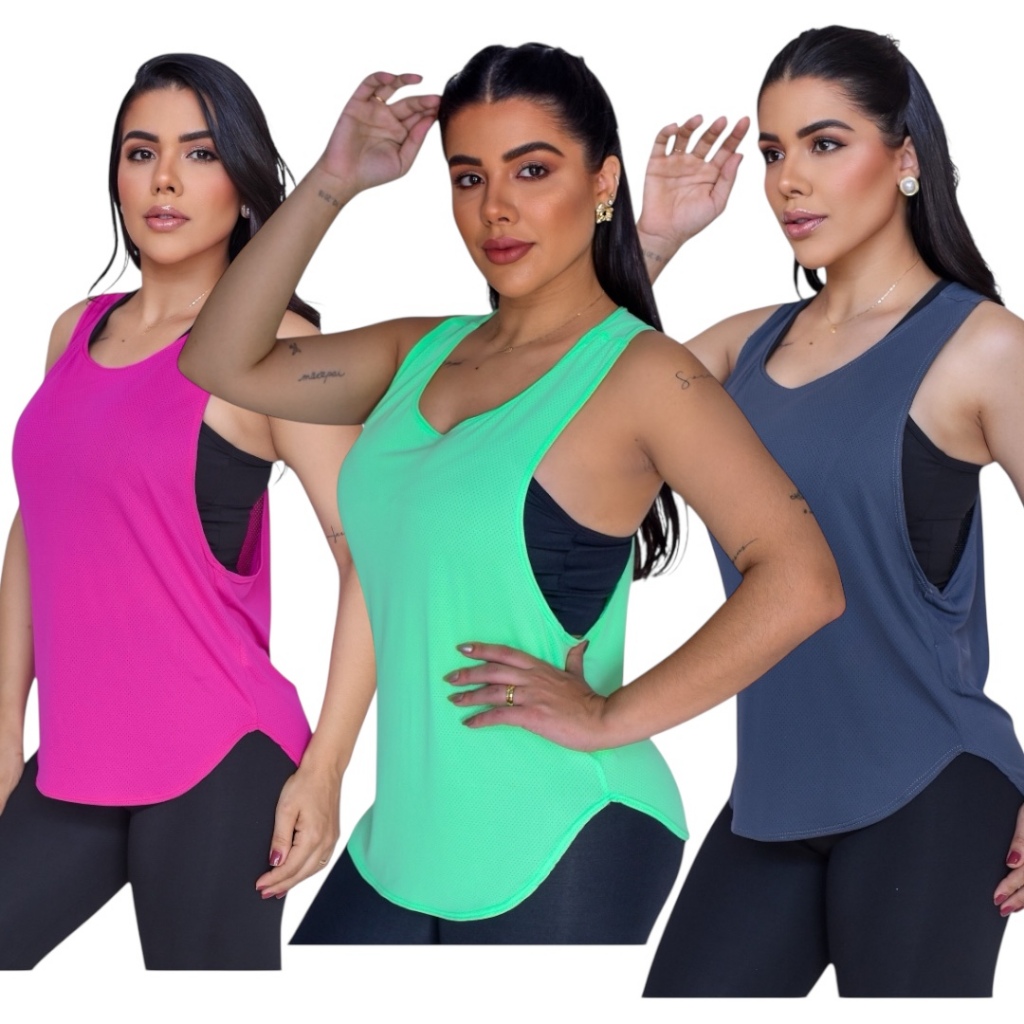 Regata Regatão Cavado Feminino Dry Fit Poliamida Para Academia Caminhada Treino } MODELO R...