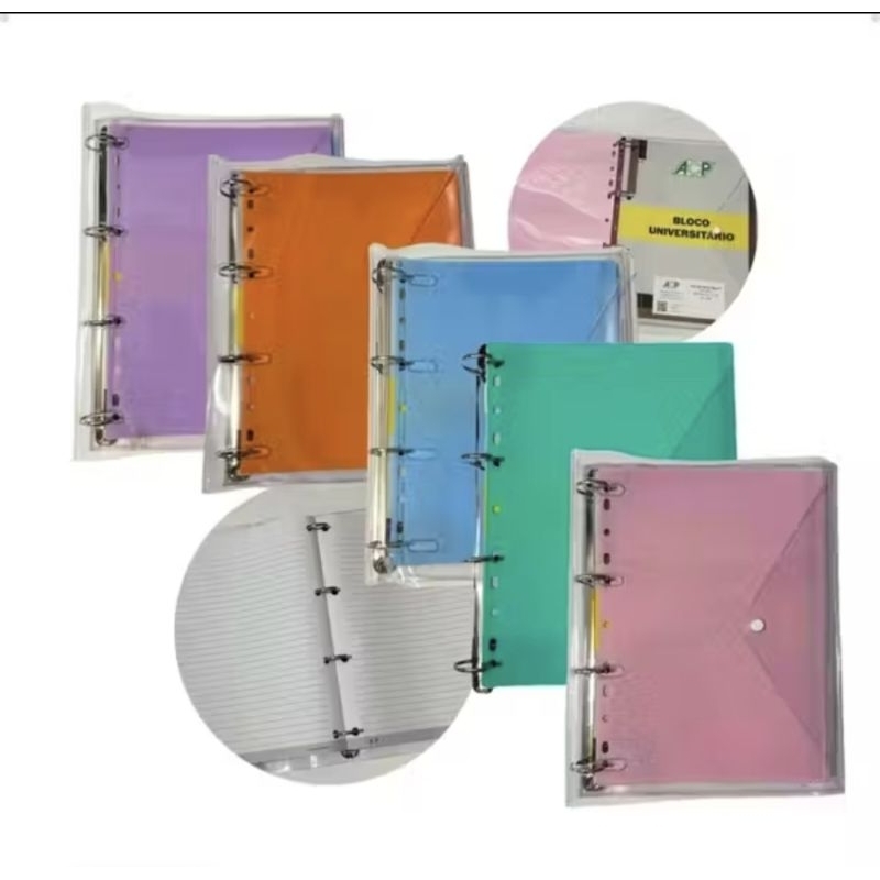 Fichário Universitário Argolado Capa Cristal Transparente com Bloco Caderno Volta às Aulas em Oferta na Shopee
