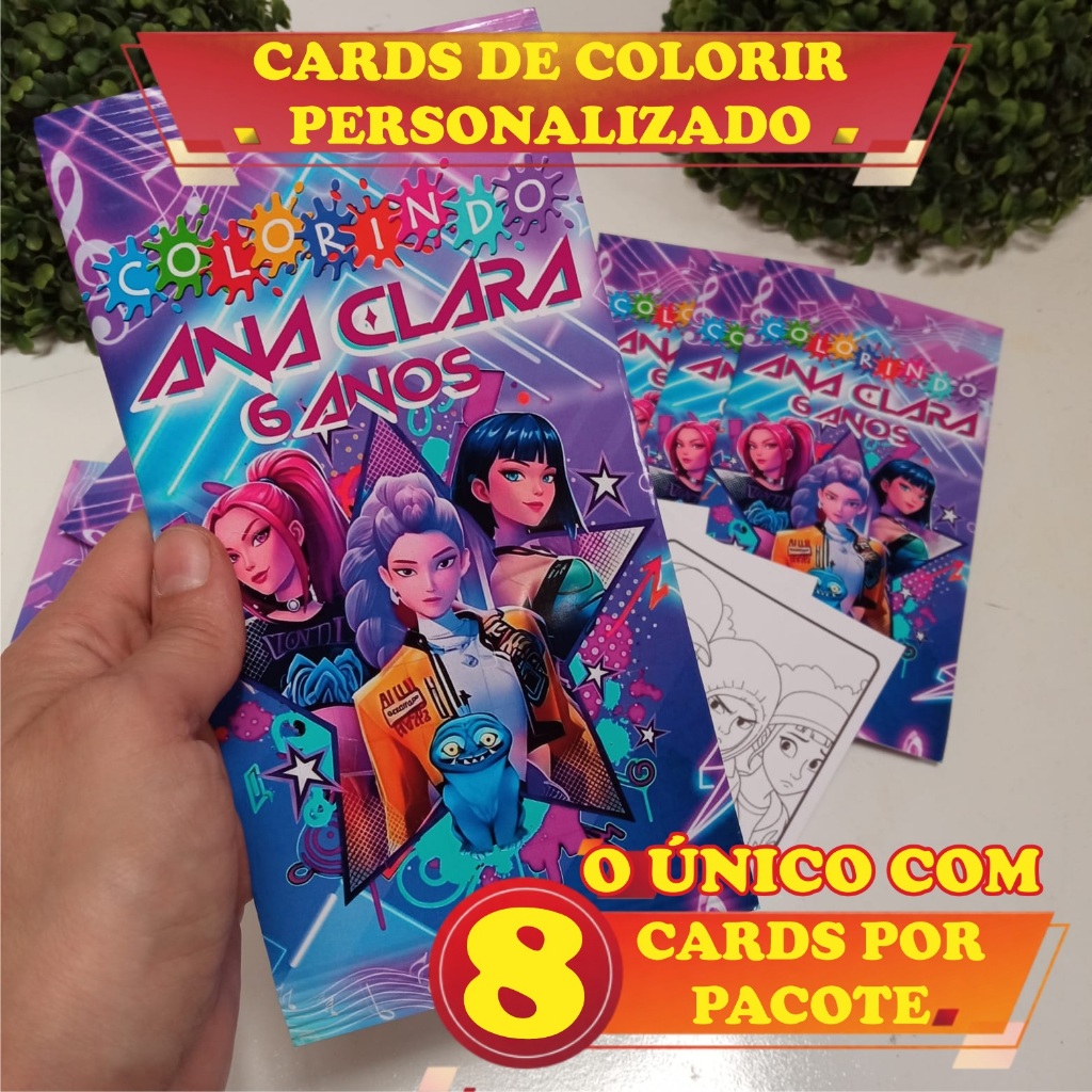 Lembrancinhas de festa - Cards de colorir PERSONALIZADO Guerreiras Kpop, com 8 cards cada pacote  A6 em Oferta na Shopee