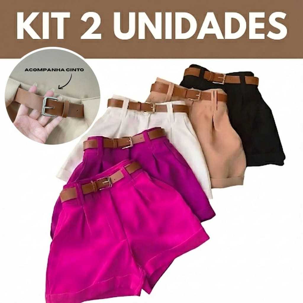 Kit 2 Short feminino Social Alfaiataria com Cinto com Bolso Cintura Alta PROMOÇÃO