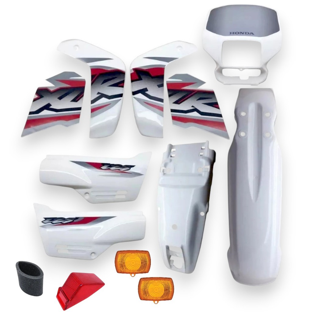 Kit Carenagem Paralama Aba Tanque Xlr 125 Branco Adesivado 2002 Plástico Paramotos
