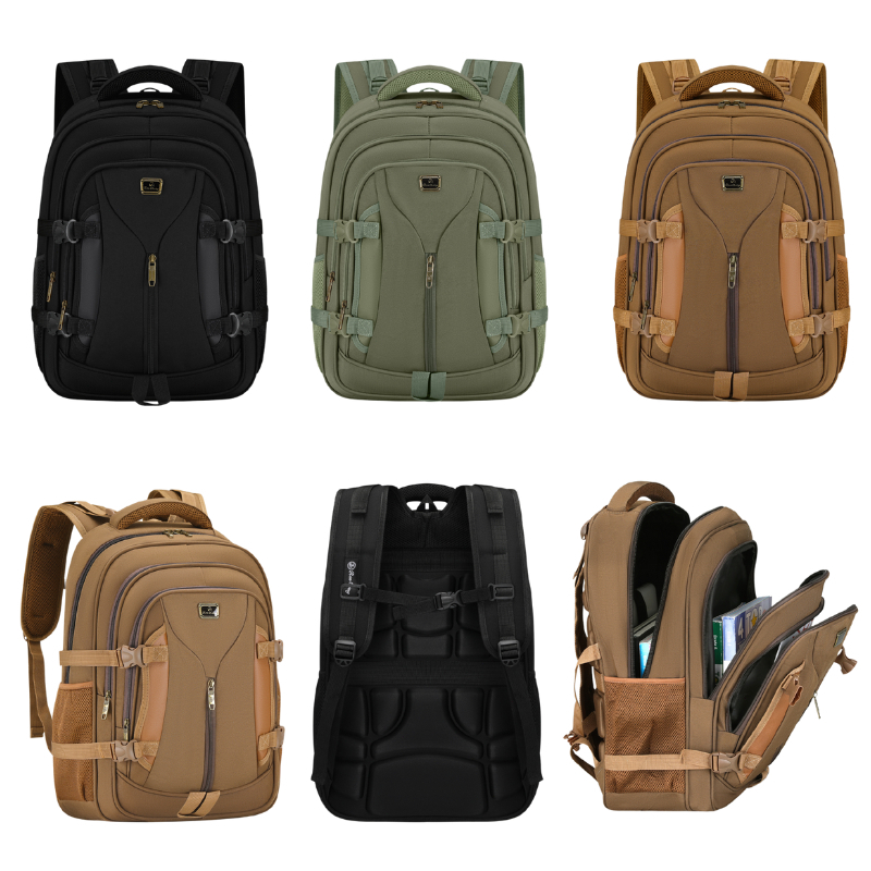 Mochila Masculina de Lona Vintage Grande Capacidade com Múltiplos Compartimentos para Viagem Faculdade e Trabalho