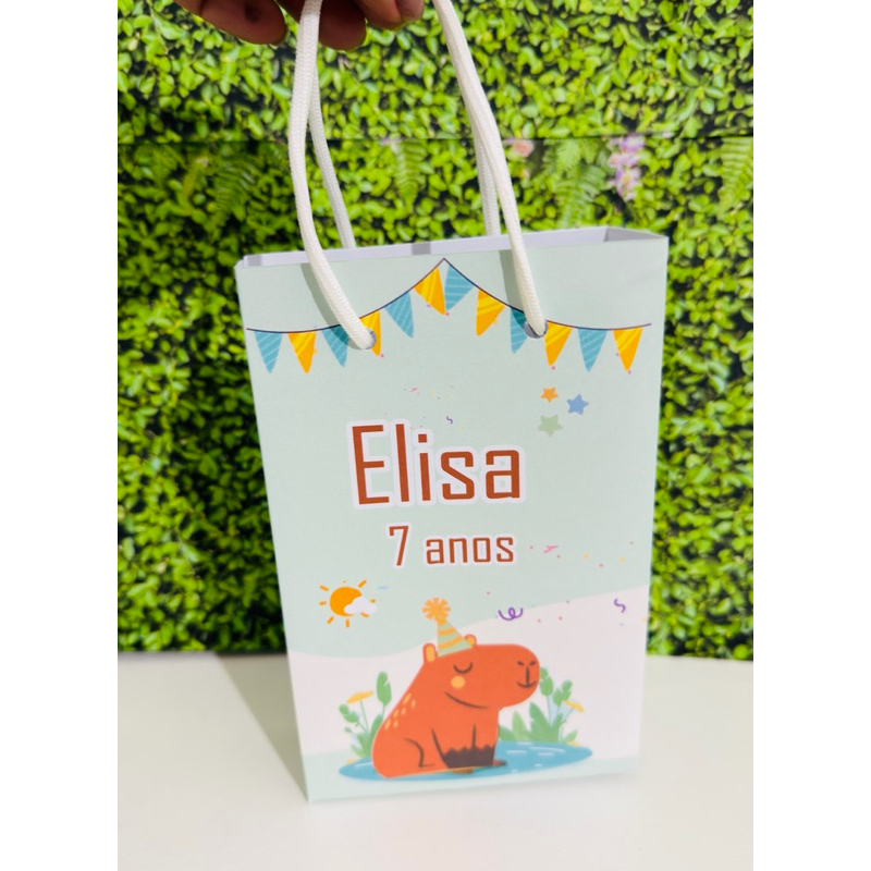SACOLINHA P PERSONALIZADA CAPIVARA VERDE LEMBRANCINHA DE FESTA INFANTIL/PEGUE E MONTE