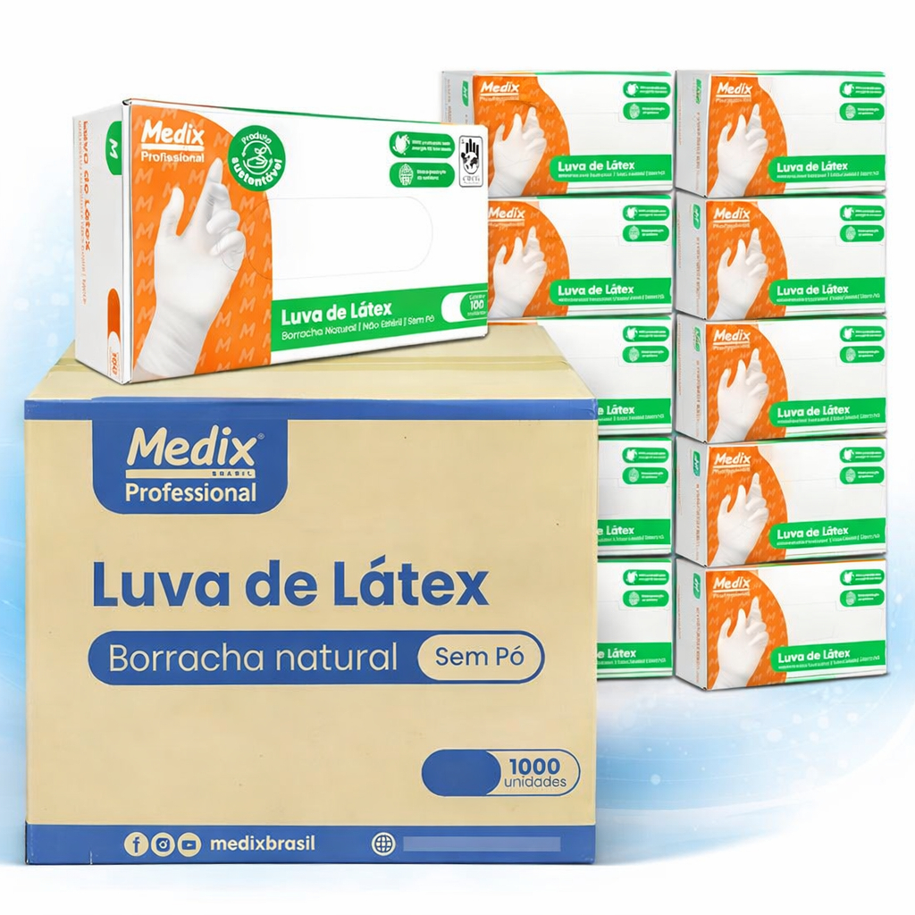 Kit 1.000 Luvas Látex Descartável Sem PÓ Medix