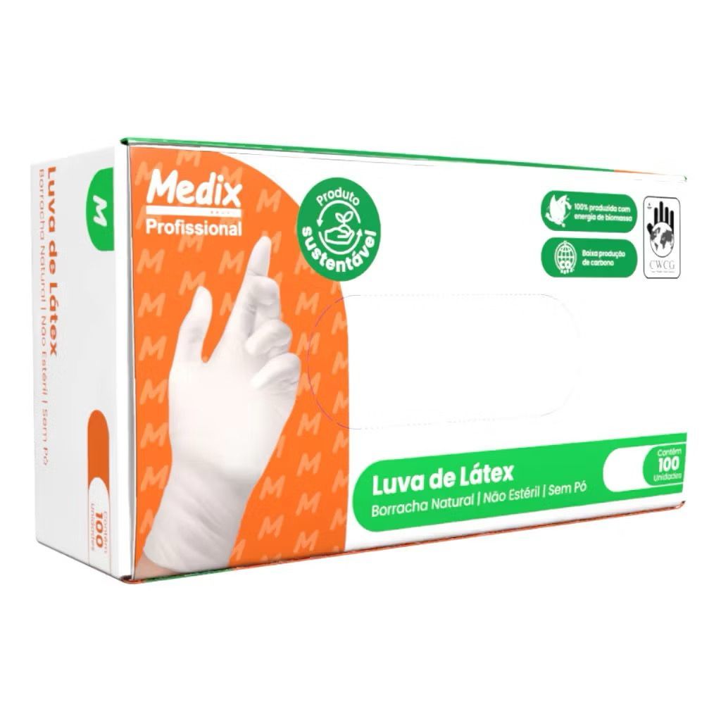 Luva Látex sem PÓ Medix 100 Unidades Descartável em Oferta na Shopee