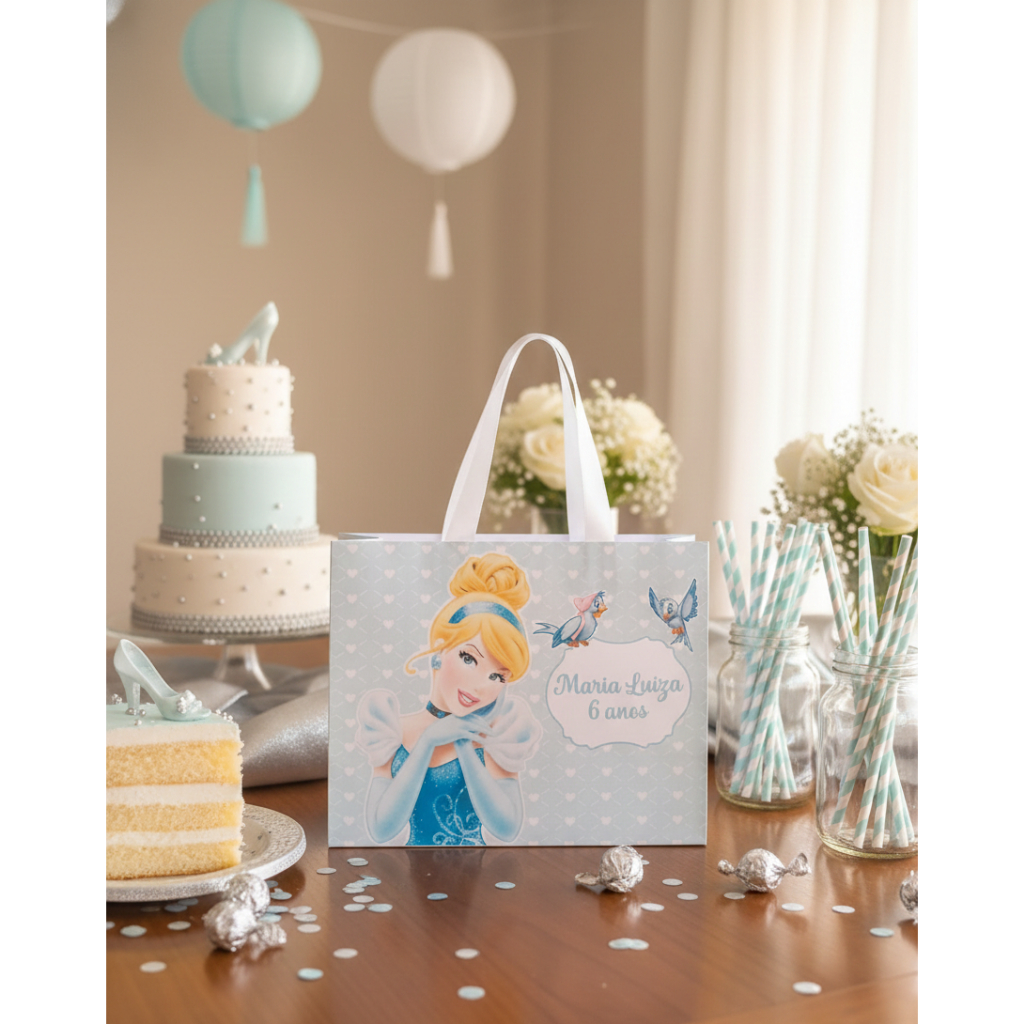 Sacolinha Cinderela Personalizada com Nome e Idade | Lembrancinha Infantil Pegue e Monte
