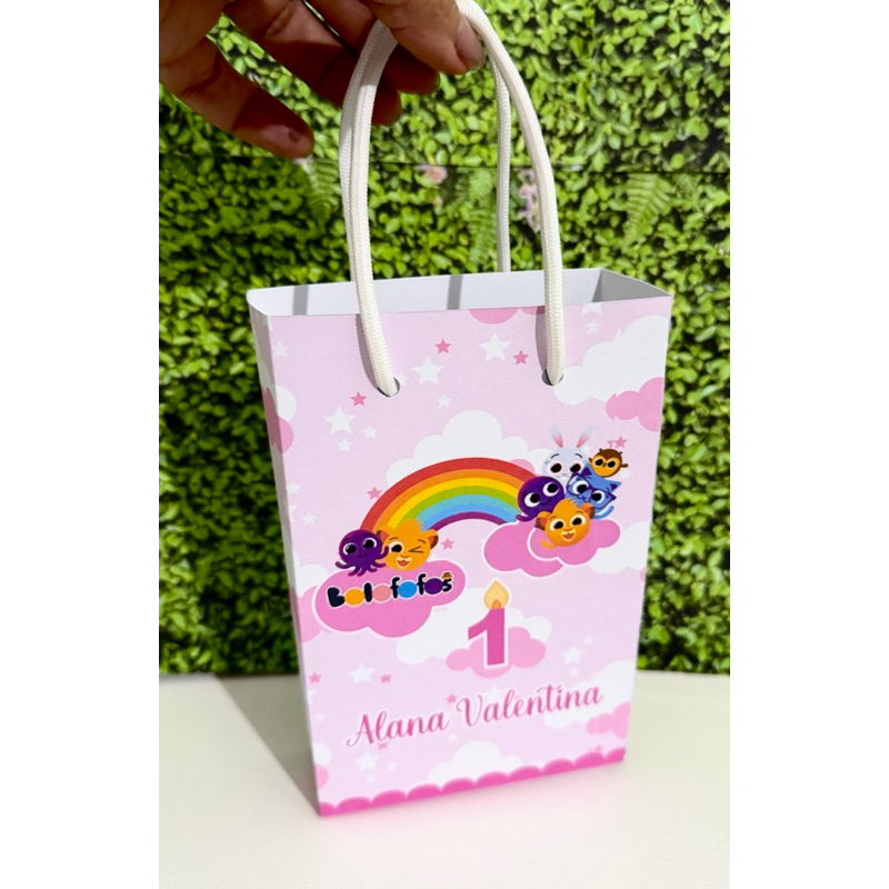 SACOLINHA PERSONALIZADA P BOLOFOFO ROSA LEMBRANCINHA DE FESTA INFANTIL/PEGUE E MONTE