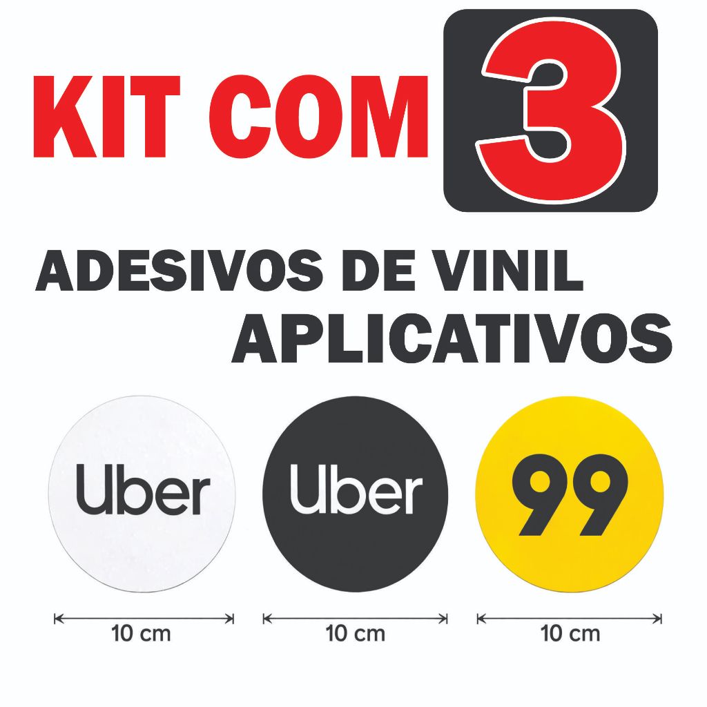 Adesivo Uber - 99 - Carro de Aplicativo - Adesivo Vinil -  Kit com 3 Adesivos - 1 Unidade de cada