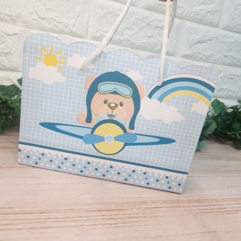 Sacolinha Ursinho Aviador Personalizada l Sacolinha l Lembrançinha l Festa Infantil l Festa Ursinho Aviador