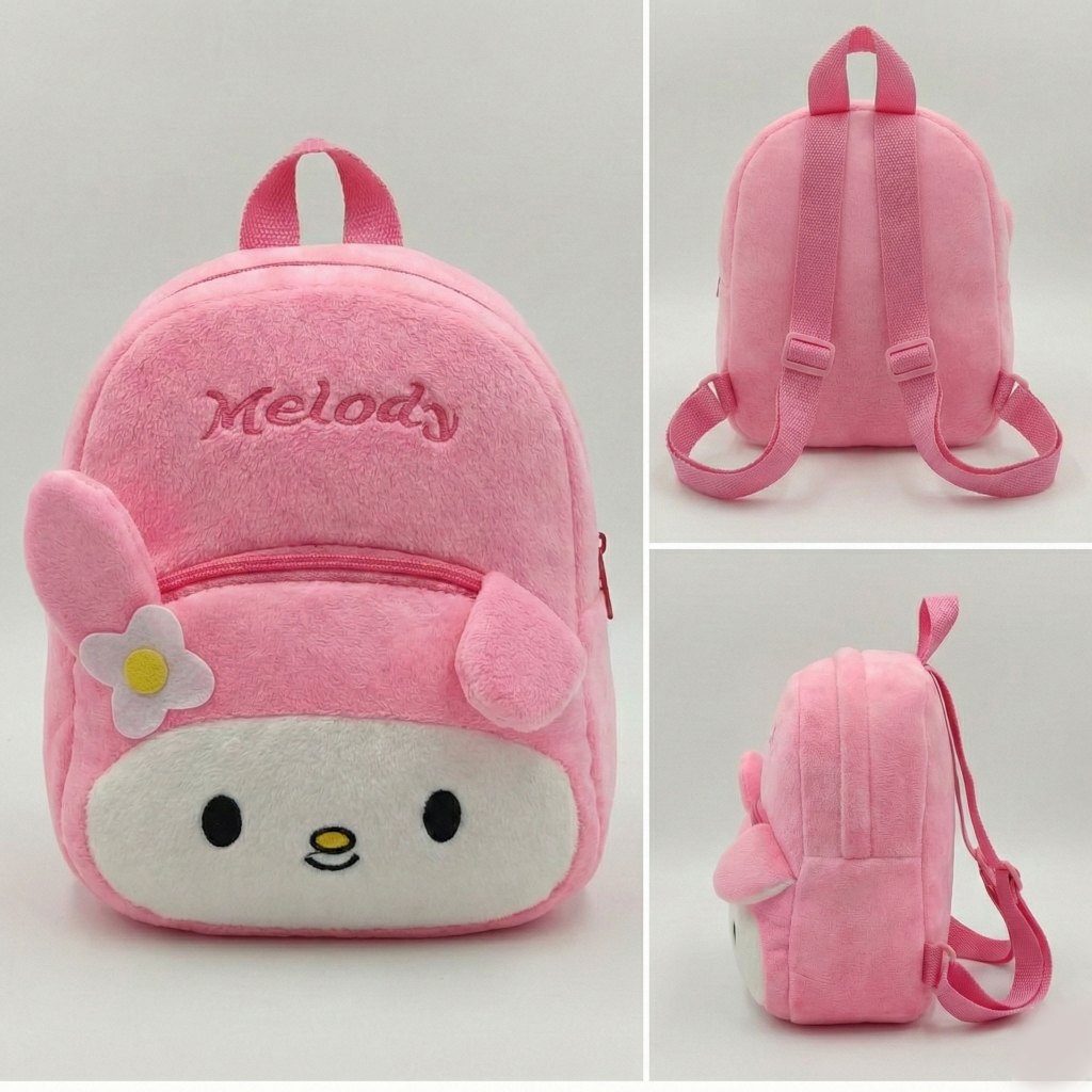 Mochila Infantil Bebê Criança Mochilinha Passeio Pelúcia Presente Coelha Rosa Melody