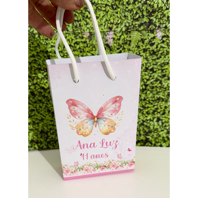 Sacolinha Personalizada P Jardim Borboleta Rosa / aniversário / lembrancinha de festa infantil/Pegue e Monte
