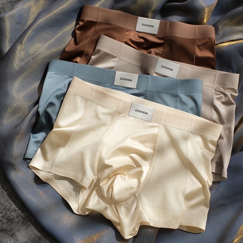 Kit Cuecas Cetim Masculinas 4 Peças Ice Silk Seda Fria Macia de verão cueca fria cueca cetim respirável confortável
