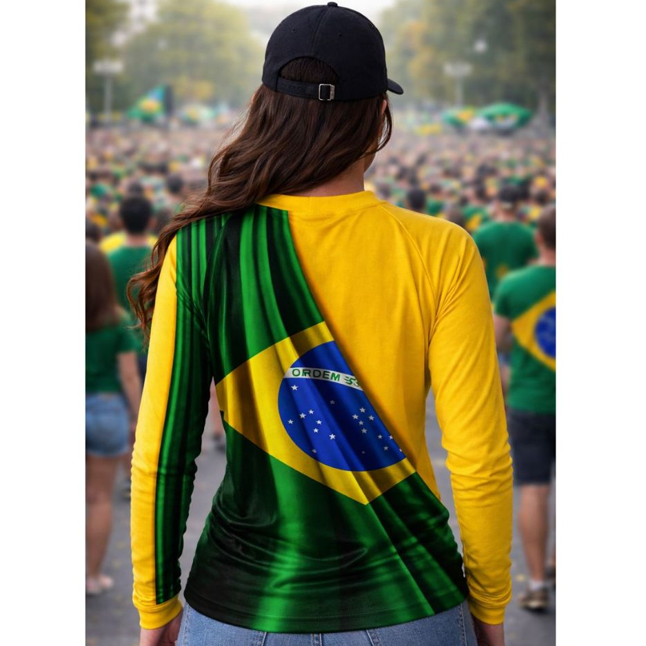 Camisa Manga Longa do Brasil Camiseta Bandeira da Pátria