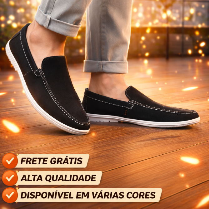 Sapato Masculino Mocassim Em Lona Calce Fácil Moderno