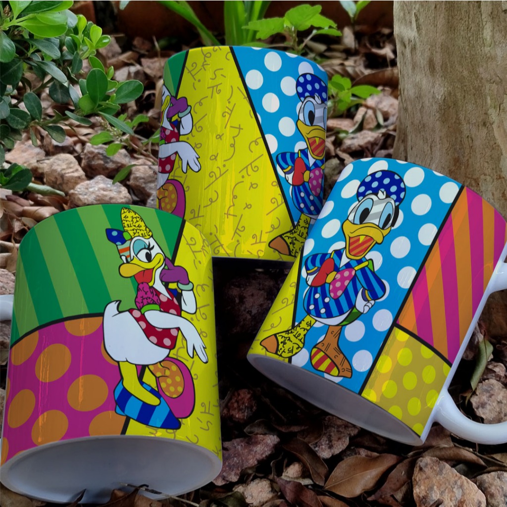 Caneca Personalizada Pato Donald e Margarida Disney Colorida Porcelana