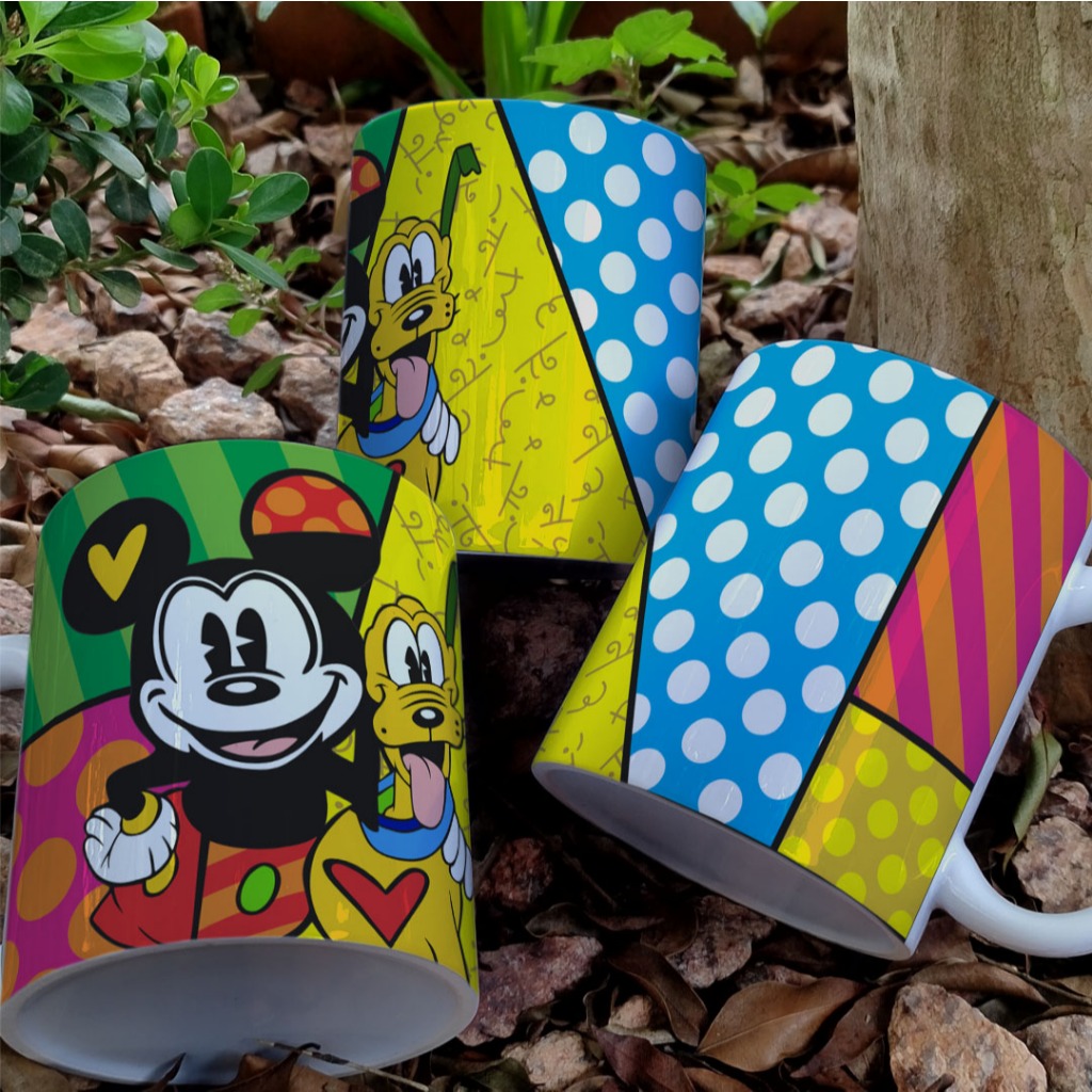 Caneca Personalizada Mickey e Pluto Disney Colorida Porcelana